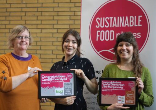 Pearl Costello of Food Cardiff receives the Sustainable Food Places silver award certificate