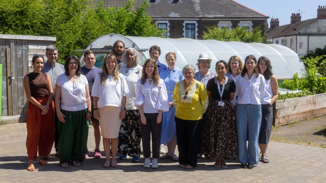 The 15 members of the Food Cardiff board gathered outside at their first meeting in July 2026