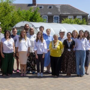 The 15 members of the Food Cardiff board gathered outside at their first meeting in July 2026